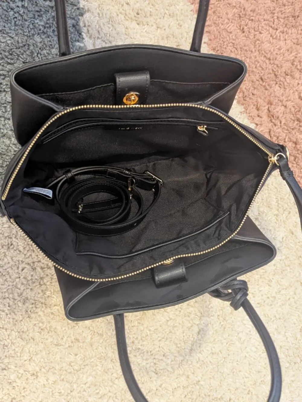 Nine West Black Satchel Crossbody Handbag NWOT Dust Bag Included